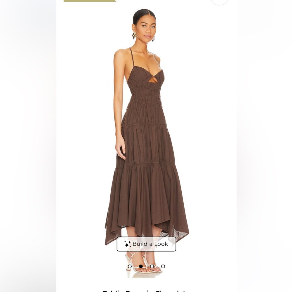 SNDYS Brown Tiered Maxi Dress with Cutout